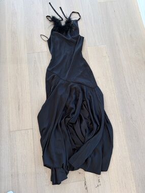 Club L London Black Feather-Trim Maxi Dress